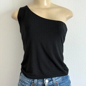 J. Crew FormKnit One Shoulder Tank Top Black S Minimalist Quiet Luxury Chic
